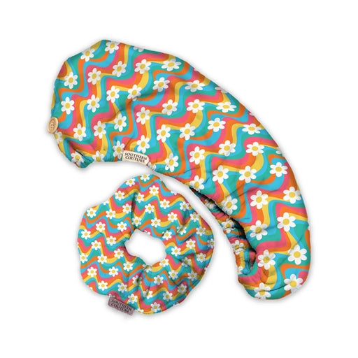 Southern Couture Hair Towel Wrap Scrunchie Set - Retro Daisy